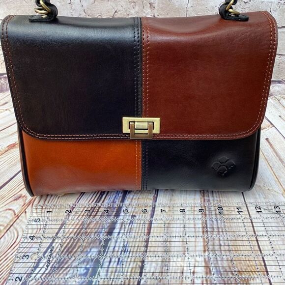 Patricia Nash Yoeky Top Leather Purse Colorblock Black Tan NWT Crossbody Strap - Picture 11 of 11